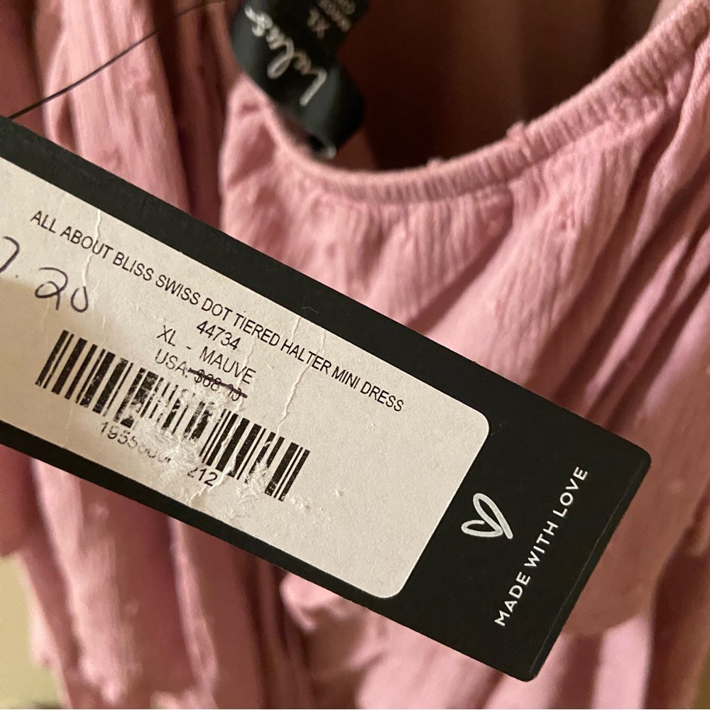 NWT Lulu’s All About Bliss Swiss Dot Tiered Halter Mini Dress Mauve XL - Picture 16 of 16